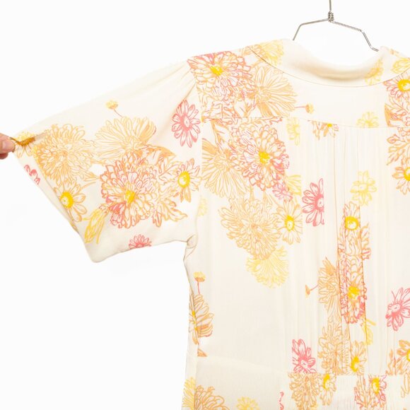 Free People Hawaii Viscose Retro Floral Collared Short Sleeve Mini Dress - M - Picture 10 of 16